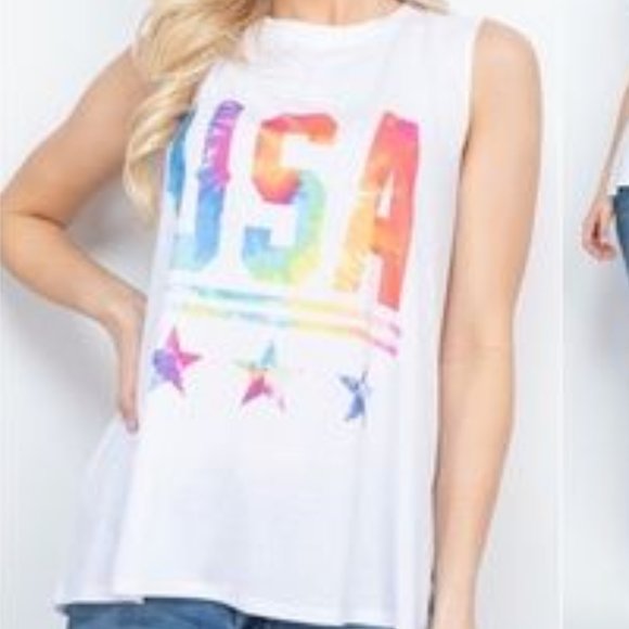 ValMarie Tops - : USA MADE Patriotic vibrant tie dye USA stars, tank top